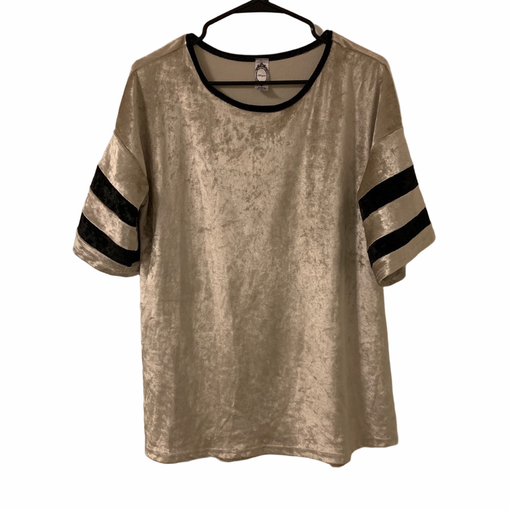 Honeyme Gold & Black Baseball Velvet Blouse Small